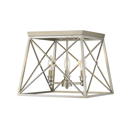 Z-Lite Trestle 3 Light Flush Mount, Antique Silver 447F14-AS